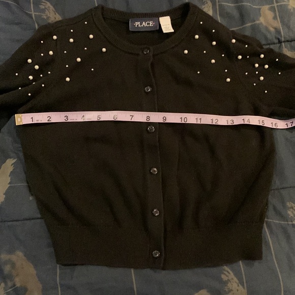 Black Children’s Place Button Up Cropped Knit Cardigan with Fake Pearls -size 14 - Picture 12 of 14